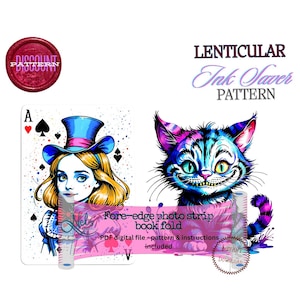ALICE card & CAT  - Lenticular Fore-edge Photo strip book fold Pattern Only - Ink Saver - Instant Download