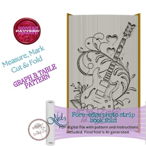 GUITAR WITH FLOWERS - Table and Graph Style Pattern - Folded Book Art Pattern - Measure, Mark, Cut and Fold - Instant Download
