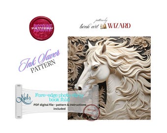 3D WHITE HORSE - Fore-edge Photo strip book fold Pattern Only - INK Saver - Instant Download
