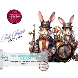 STEAMPUNK EASTER BUNNIES - Fore-edge Photo strip book fold Pattern Only - Ink Saver - Instant Download