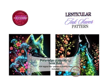 Bioluminescence WOLF & LADY  - Lenticular Fore-edge Photo strip book fold Pattern Only - Ink Saver - Instant Download