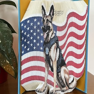 AMERICAN FLAG & POLICE dog - Fore-edge Photo strip book fold Pattern Only - Instant Download - Horizontal and Vertical Fold