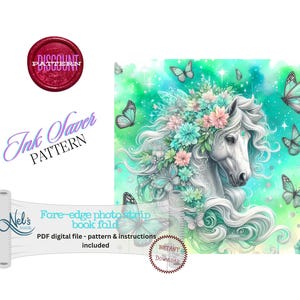 HORSE with BUTTERFLIES - Fore-edge Photo strip book fold Pattern Only - INK Saver - Instant Download