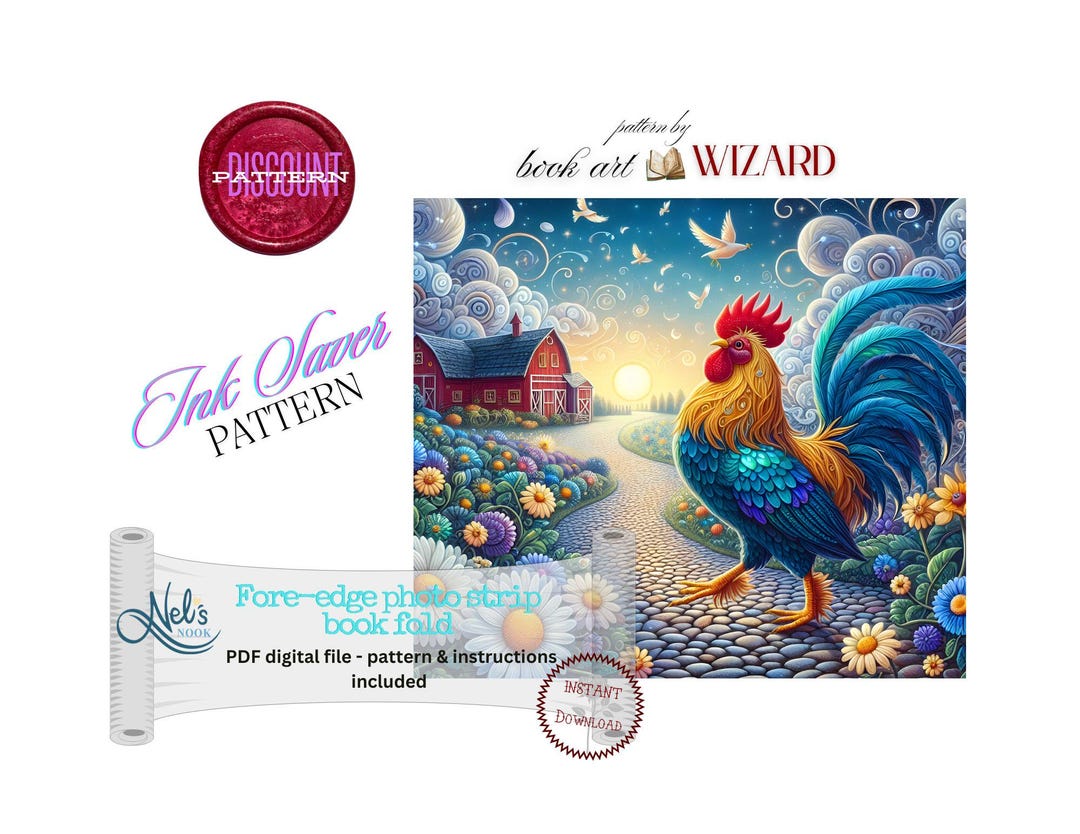 COLORFUL ROOSTER - Fore-edge Photo Strip Book Fold Pattern Only - INK ...