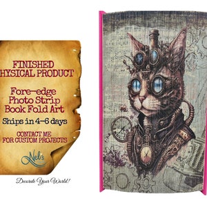 STEAMPUNK CAT - oeuvre d'art pliante, cadeau fait pour vous, anniversaires, travail sur mesure, produit fini physique