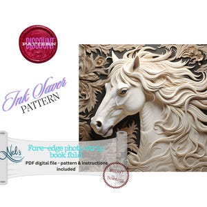 CHEVAL BLANC 3D - Motif de pliage de livre avec bande photo sur le bord avant uniquement - Économiseur d'encre - Téléchargement instantané