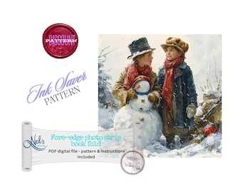 雪だるまを持つ子供たち - 表紙の写真ストリップブック折りパターン