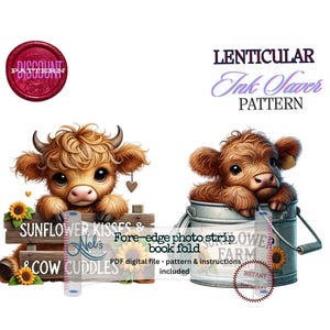 HIGHLAND Calf & COW Cuddles - lensvormige voorrand fotostrip boekvouw alleen patroon - Ink Saver - Instant Download