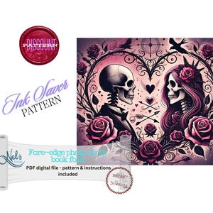 VALENTINE SKELETON COUPLE  - Fore-edge Photo strip book fold Pattern Only - Ink Saver - Instant Download