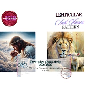 JÉSUS priant & LION et agneau - Pli de livre lenticulaire avec bande photo sur le bord avant motif uniquement - économiseur d'encre - téléchargement immédiat