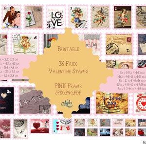 Faux Valentine Stamps, Digital Tags, Printables, Ephemera, Journal, Scrapbooking, Instant download, Journal Ephemera, Junk Journal