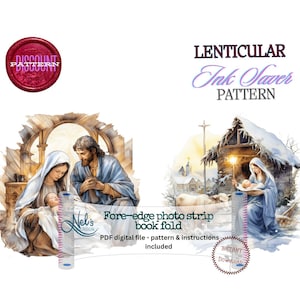 PESEBRE - Libro de tiras fotográficas con pliegue lenticular de borde delantero. Solo patrón. Ahorro de tinta. Descarga instantánea.