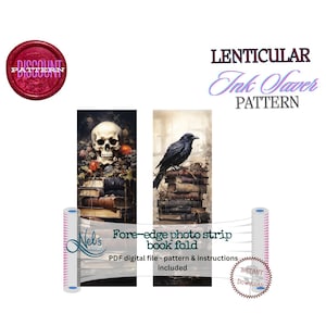 Corbeau et godille d'Halloween gothiques sur les livres - Pli de livre avec bande photo lenticulaire bord avant uniquement - économiseur d'encre - téléchargement immédiat