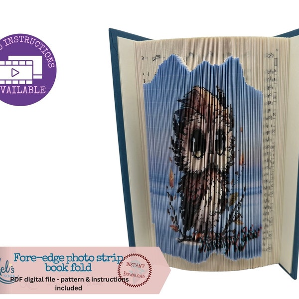 Thinking of you OWL -  Fore-edge Photo strip book fold Pattern Only - Instant Download