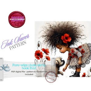 WHIMSICAL GIRL with PUPPY  - Fore-edge Photo strip book fold Pattern Only - Ink- Saver - Instant Download