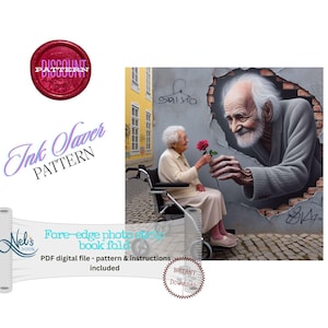 ELDERLY couple with ROSE - Fore-edge Photo strip book fold Pattern Only - INK Saver - Instant Download