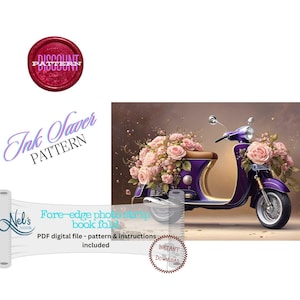 PURPLE SCOOTER  - Fore-edge Photo strip book fold Pattern Only - Ink Saver - Instant Download