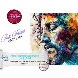 Retrato caprichoso de JESUS - Padrão de dobra de livro de tiras de fotos de borda frontal apenas - INK Saver - Download instantâneo
