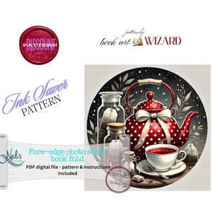 RED TEA POT - Fore-edge Photo strip book fold Pattern Only - Ink Saver - Instant Download