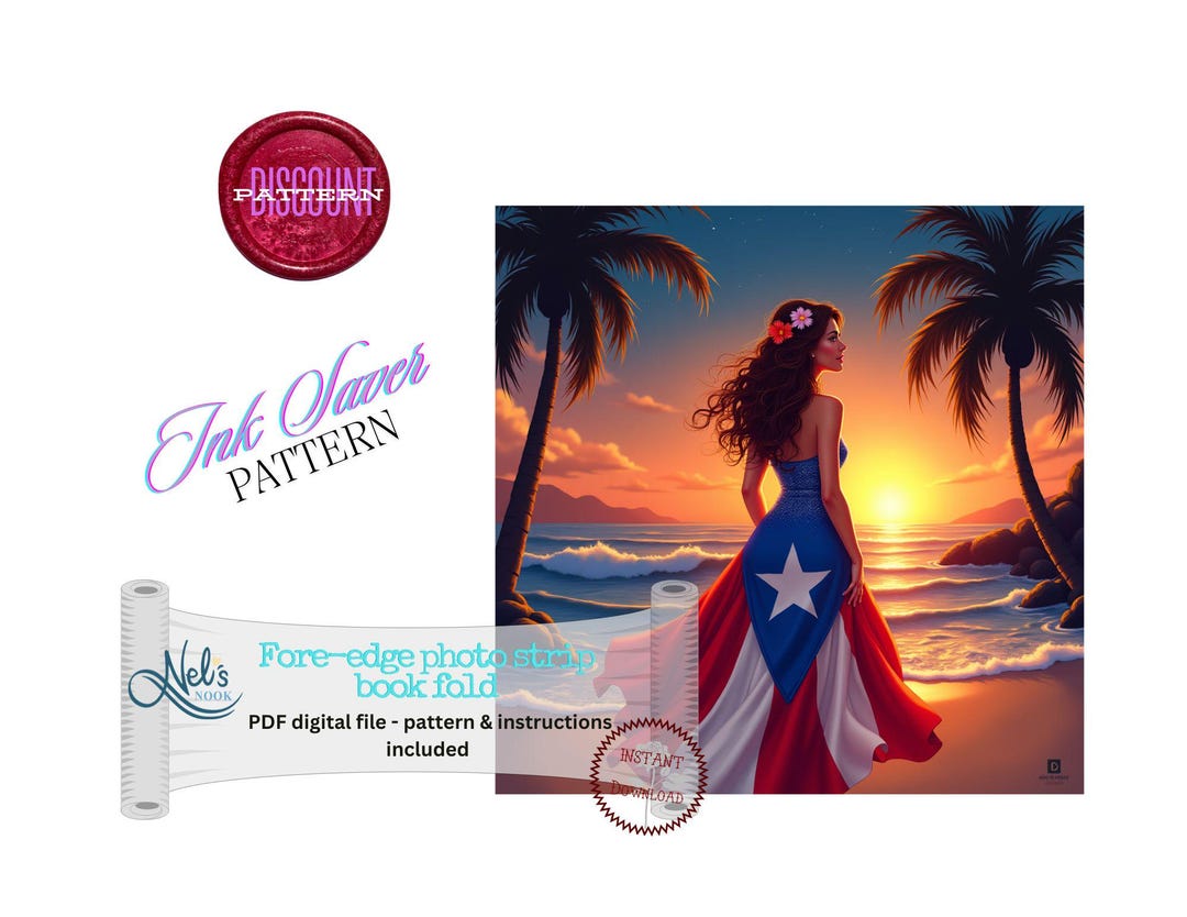 PUERTO RICO FLAG - Fore-edge Photo Strip Book Fold Pattern Only - Ink ...
