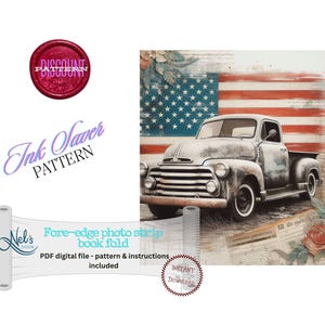 TRUCK with USA flag - Fore-edge Photo strip book fold Pattern Only - INK Saver - Instant Download