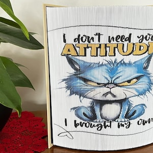 AN ATTITUDE CAT + Mini Bonus - Fore-edge Photo strip book fold Pattern Only - Instant Download