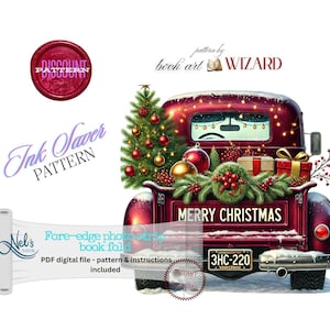 MERRY CHRISMAS TRUCK - Fore-edge Photo strip book fold Pattern Only - Ink-Saver Pattern - Instant Download