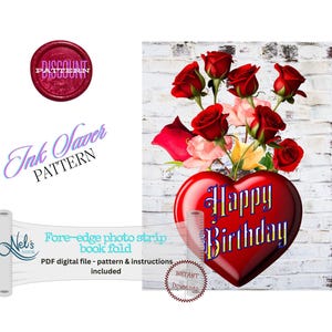 HAPPY BIRTHDAY HEART - Fore-edge Photo strip book fold Pattern Only - Instant Download
