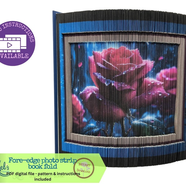 BEAUTIFUL ROSE in the DOUBLE frame -  Fore-edge Photo strip book fold Pattern Only/ 3 layers / Instant Download