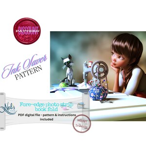 SEAMSTRESS GIRL - Fore-edge Photo strip book fold Pattern Only - Ink-Saver Pattern - Instant Download