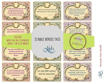 Printable Bible Verse Tags, Scripture Tags, Digital Tags, Ephemera, Journal, Printable paper, Scrapbooking, Instant download