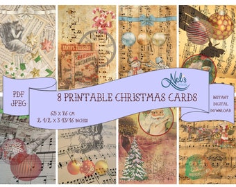 Christmas Cards,Digital Tags, Printables, Ephemera, Journal, Scrapbooking, Instant download, Journal Ephemera, Junk Journal