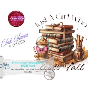 GIRL who loves fall - Fore-edge Photo strip book fold Pattern Only - INK Saver - Instant Download