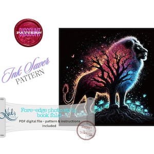 LION AT NIGHT - Fore-edge Photo strip book fold Pattern Only - Ink Saver - Instant Download