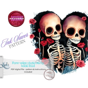 SKELETON COUPLE - Fore-edge Photo strip book fold Pattern Only - INK Saver - Instant Download