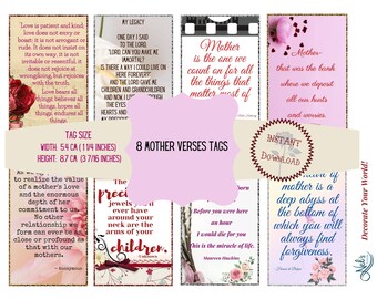 Printable Mother Verse Tags, Scripture Tags, Digital Tags, Ephemera, Journal, Printable paper, Scrapbooking, Instant download