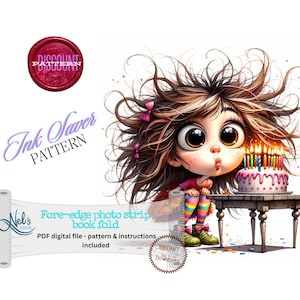 WHIMSICAL BIRTHDAY GIRL  - Fore-edge Photo strip book fold Pattern Only - Ink- Saver - Instant Download
