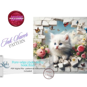 GATTO nel muro BIANCO - Modello di piega del libro con striscia fotografica sul bordo anteriore - INK Saver - Download immediato