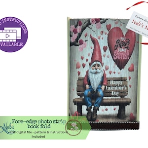 VALENTINE GNOME - Fore-edge Photo strip book fold Pattern Only - Instant Download