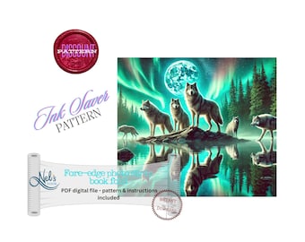 HOWLING WOLVES - Fore-edge Photo strip book fold Pattern Only - Ink Saver - Instant Download