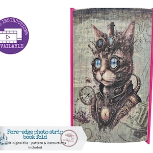 STEAMPUNK CAT - Fore-edge Photo strip book fold Pattern Only - Instant Download