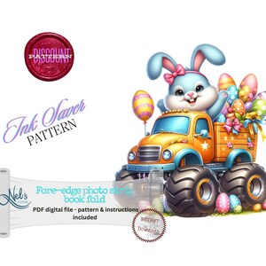 EASTER BUNNY in the TRUCK - Fore-edge Photo strip book fold Pattern Only - Ink Saver - Instant Download