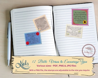 Encouraging scripture stamps, Scripture Tags, Digital Tags, Embelishment, Ephemera, Journal, Printable paper, Scrapbooking, Instant download