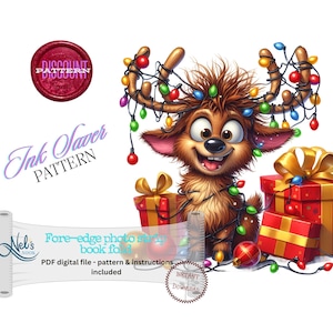 FUNNY Christmas REINDEER - Fore-edge Photo strip book fold Pattern Only - INK Saver - Instant Download