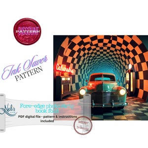 CHECKERED VINTAGE CAR - Fore-edge Photo strip book fold Pattern Only - Ink Saver - Instant Download