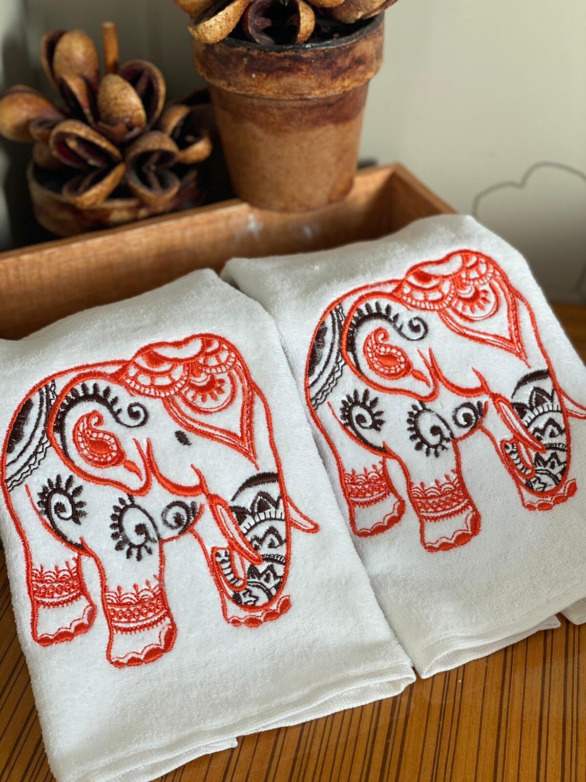 Set of 2 Beautiful Elephant Bathroom Hand Towels with Machine Etsy