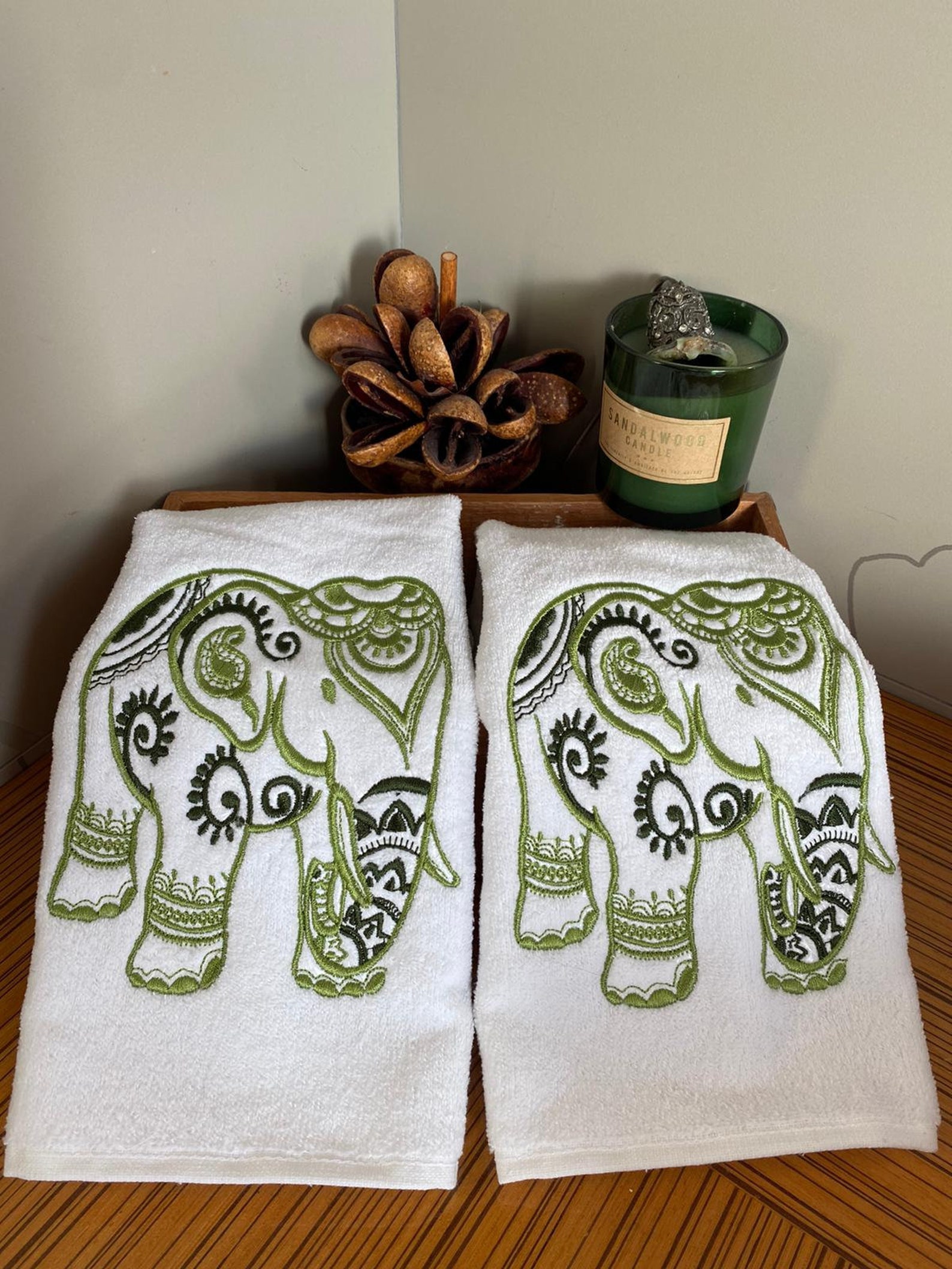 Set of 2 Beautiful Elephant Bathroom Hand Towels with Machine Etsy
