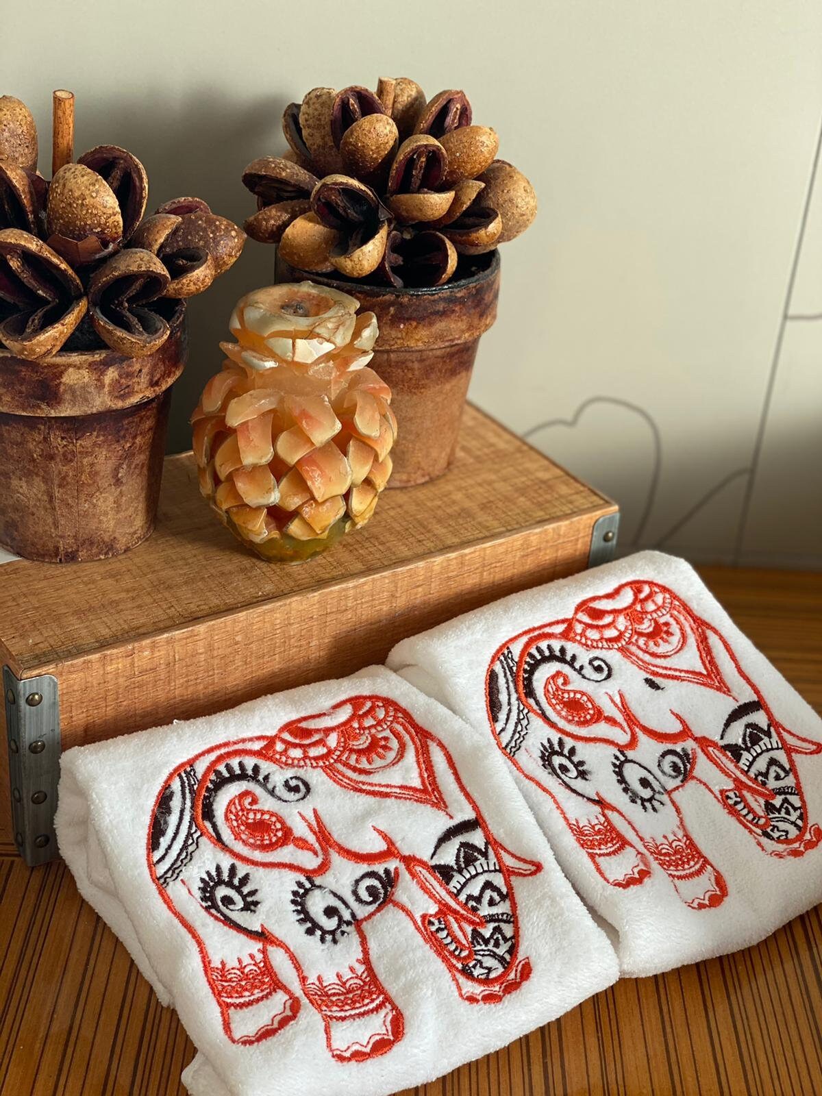 Set of 2 Beautiful Elephant Bathroom Hand Towels with Machine Etsy