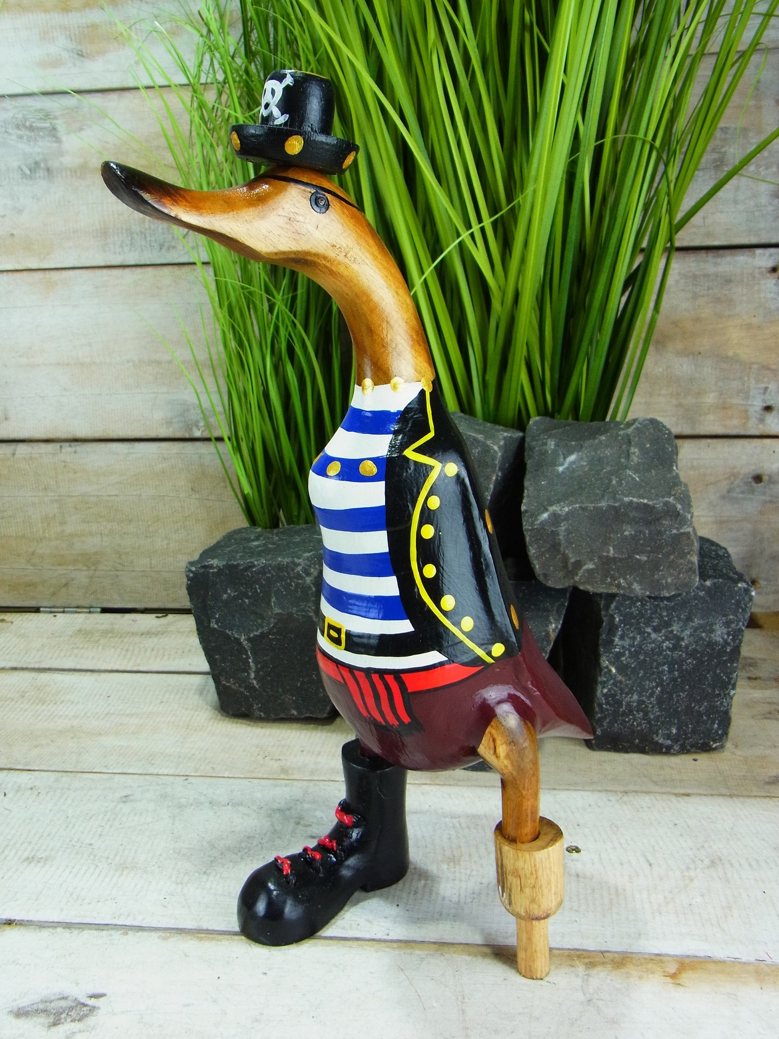 Holzente Laufente Pirat mit Holzbein 30 cm Gartendeko | Etsy