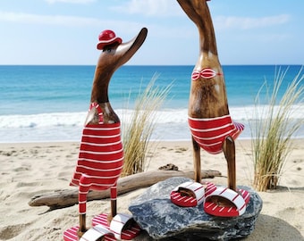 Maritimes Entenset „Gerd & Gertrud" , Flip-Flops - Namensschildern – Bambus - Teakholz, 3 Größen